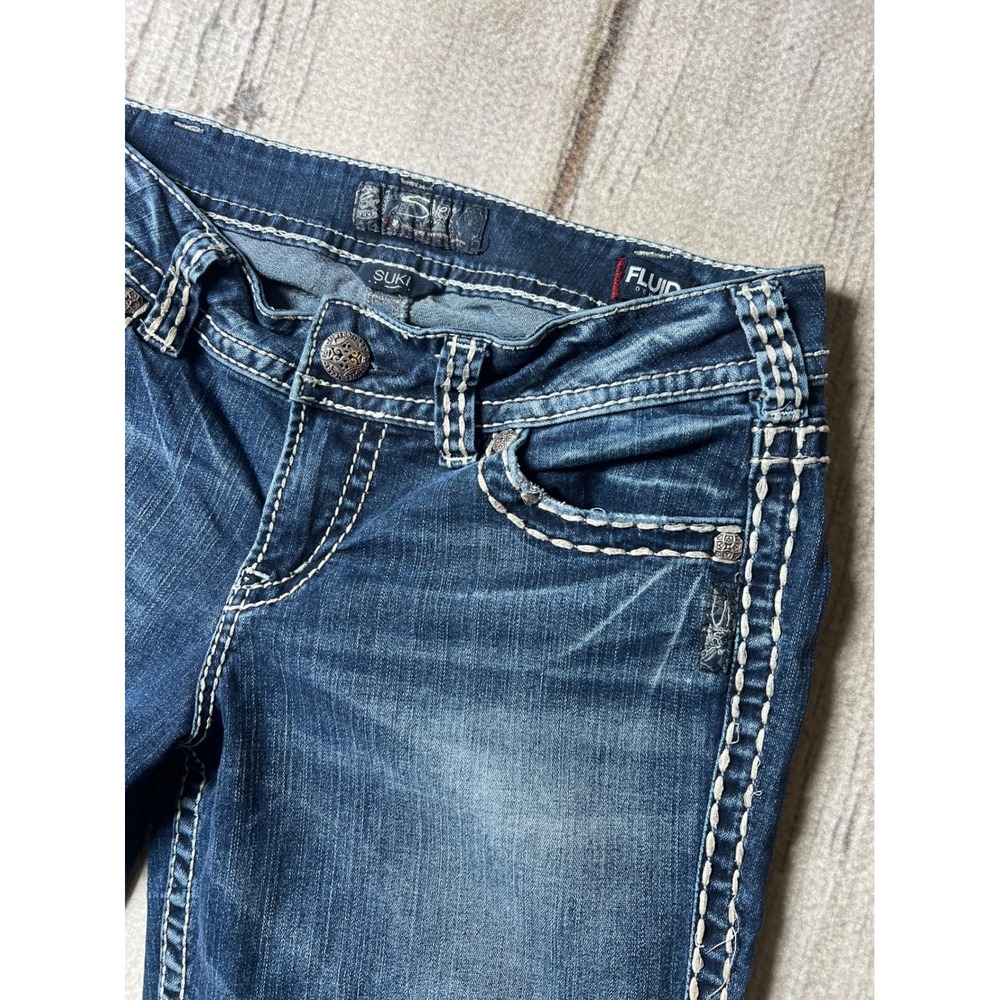 Silver Jeans Co Suki Mid Capri Women 30 Dark Wash Y2K Thick Stitch Boho Cropped - Picture 4 of 8